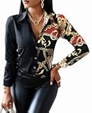 Blouses for Women Dressy Casual Colorful Long Sleeve Shirt Floral Print Tops Loose Collar Sexy T-Shirts Fashion 2023