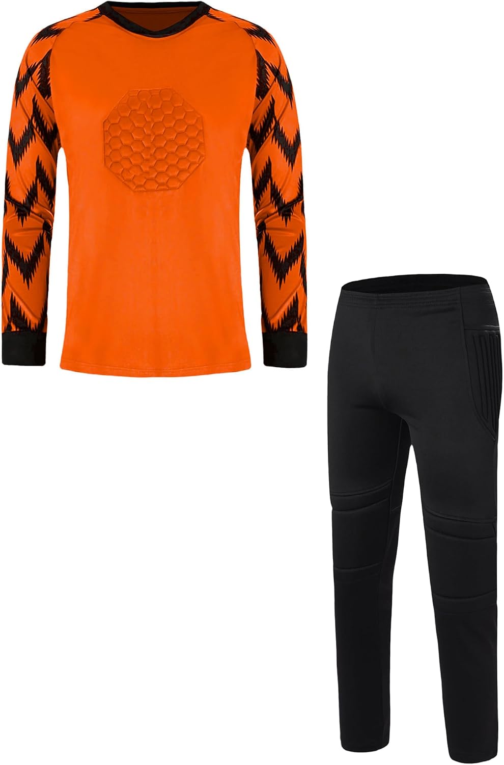 Kaerm Kids Boys Soccer Goalie Jersey Padded Goalkeeper Tops with Pants Youth Long Sleeve Football Team Uniforms