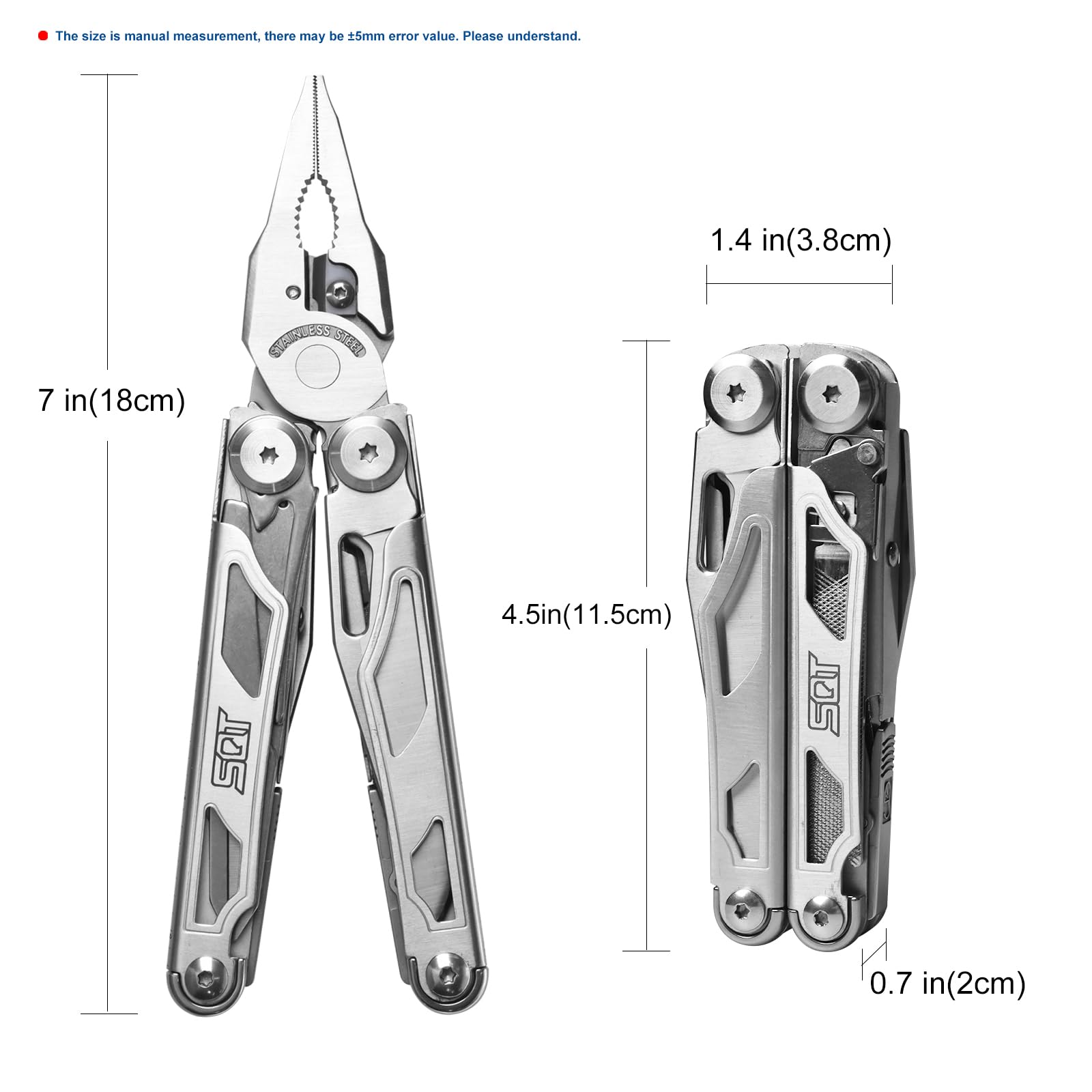 SQT 20 en 1 Outil Multifonction en Acier Inoxydable, Pince Multifonction avec Scie & Tournevis, Parfait pour Randonnée, Réparation et bricoler, Cadeau Papa Cadeau Homme, étui nylon inclus, 2045