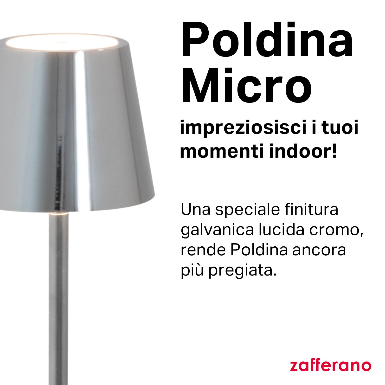 Lampada Da Tavolo Ricaricabile Zafferano Poldina Pro - Controllo Touch, Dimmerabile, Per Interni Ed Esterni