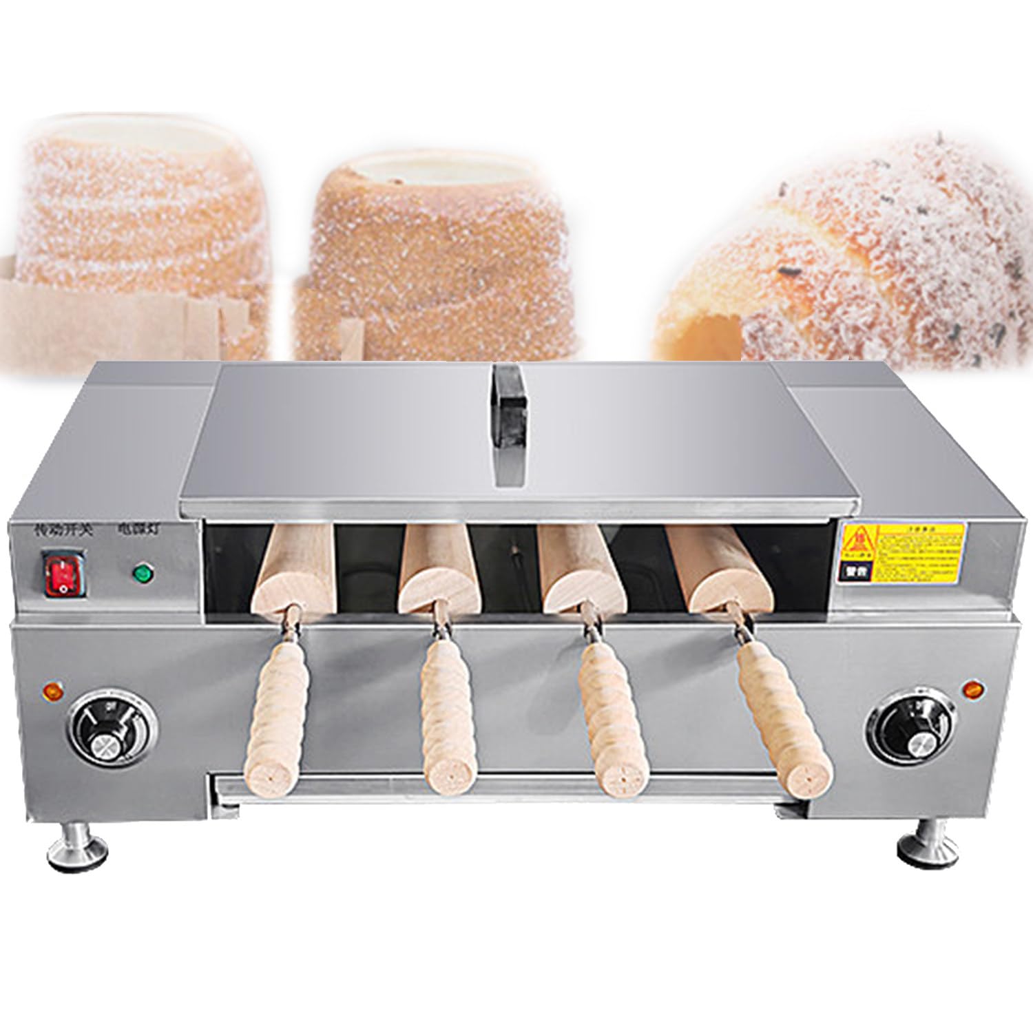 Qiang Chimney Cake & Waffle Maker, Ice Cream Cone Grill, High Efficiency Non-Stick Rollers, Mechanical Temp Control, for Restaurant & Snack Bar 4pcs