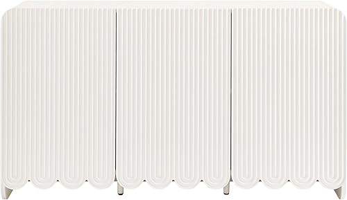 Miniatura 7 de Modway Dahlia - Armario estriado de 55 pulgadas en color blanco, armario de almacenamiento con estantes ajustables, aparador festoneado de 3 puertas