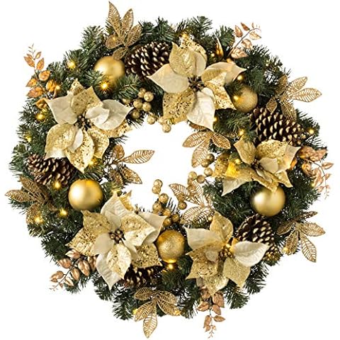 WeRChristmas Luxury Pre-Lit Wreath with Timer Cover