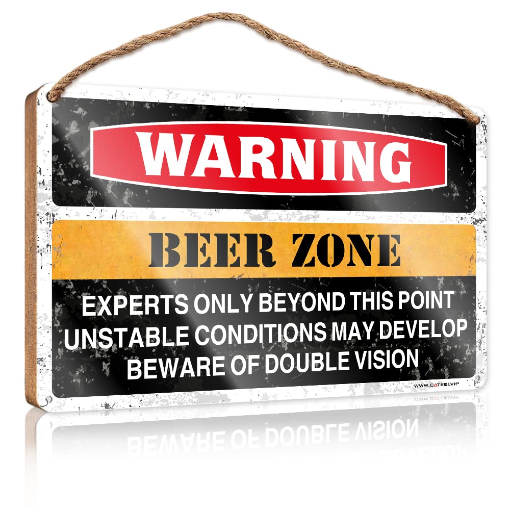 DTHA Funny Room Decor Warning Beer Zone Wooden Sign Family Funny Wall Sign Playroom Decor(15X28CM)