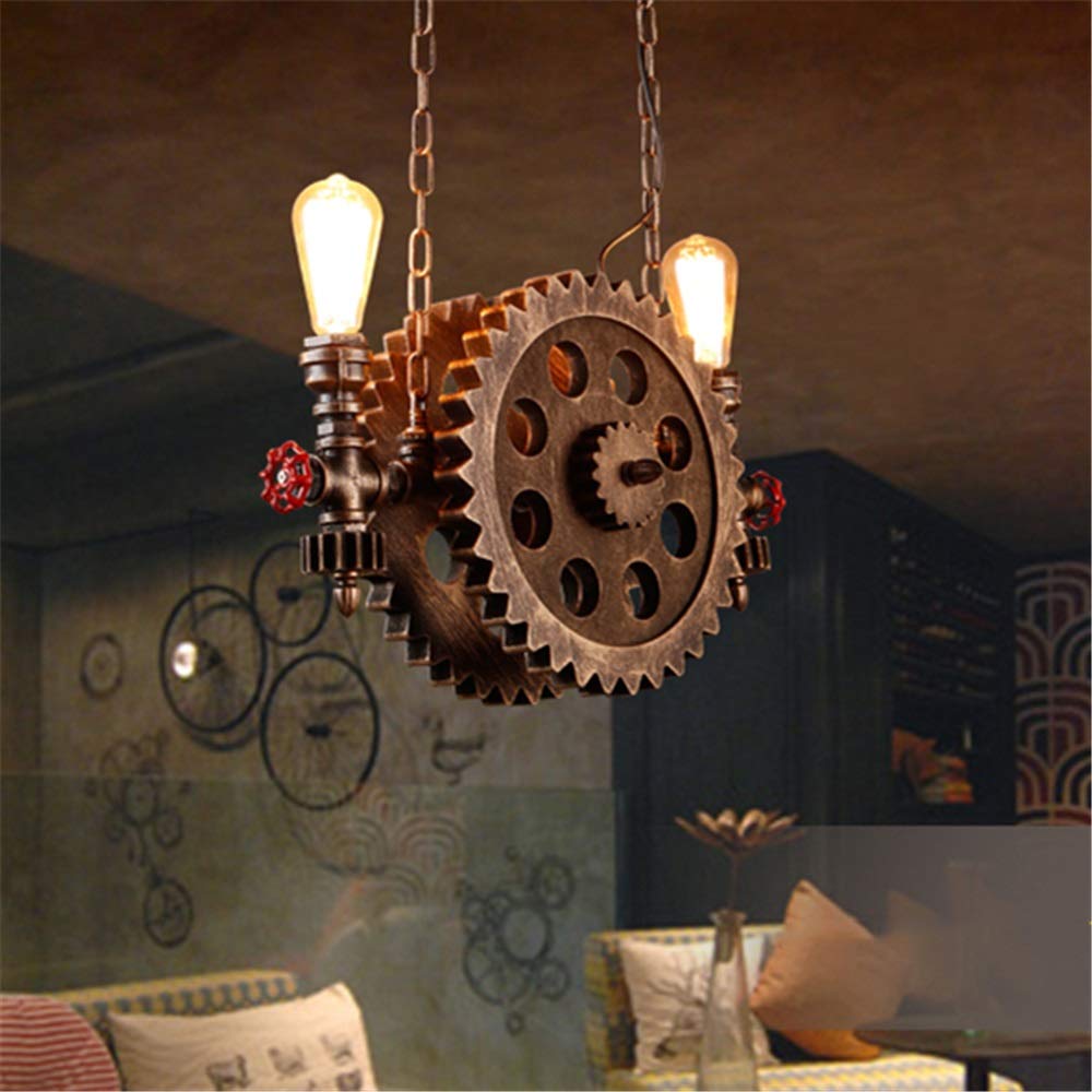 SuDeLLong Pendant Lighting Nordic Gear Chandelier Creative Restaurant Bar American Retro Aisle Stairs Corridor Porch Lamp Art Decoration Club Cafe (Color : Metallic, Wattage : 55 * 32cm)