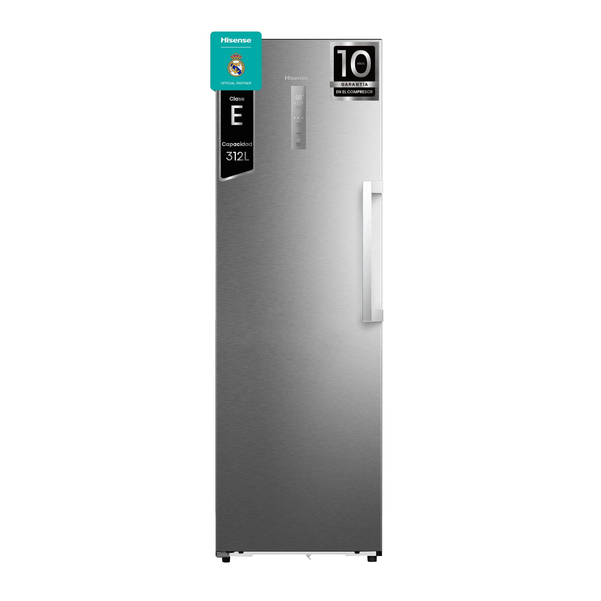 Hisense FT3K310SAIE1 - Congelador Una Puerta Total No Frost Kitchen Fit, 312L, 186cm, Ventilación Inferior, Apertura de Puerta 90º, Metal-Tech Cooling, Tirador de Apertura Fácil, WiFi, Inox