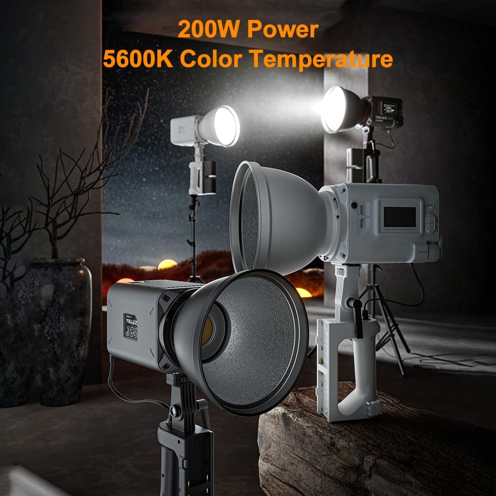 200W COB LED-Videoleuchte-Set mit Standard-Diffusor und Handhalterung | 5600K Farbtemperatur, 12 Lichtszeneneffekte, 2,4 G Wireless-System, unterstützt BT-Verbindung für Studiofotografie