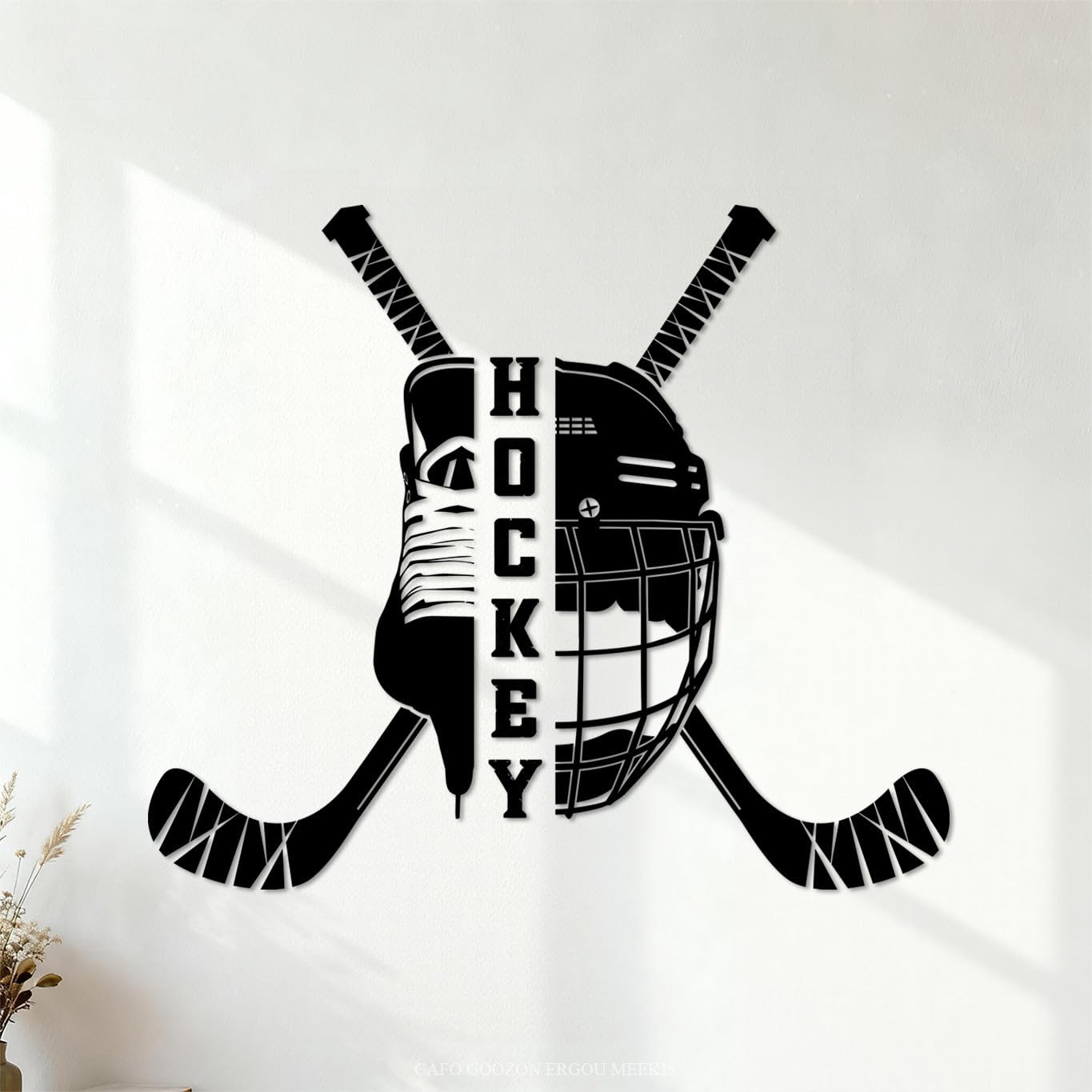 Ergou Stickerdecal-80798 Split Hockey Helmet And Ice Skate Ice Hockey Winter Sports Cut Wall Stickers Paster Paper 41X48cm Tattoo Culture Black