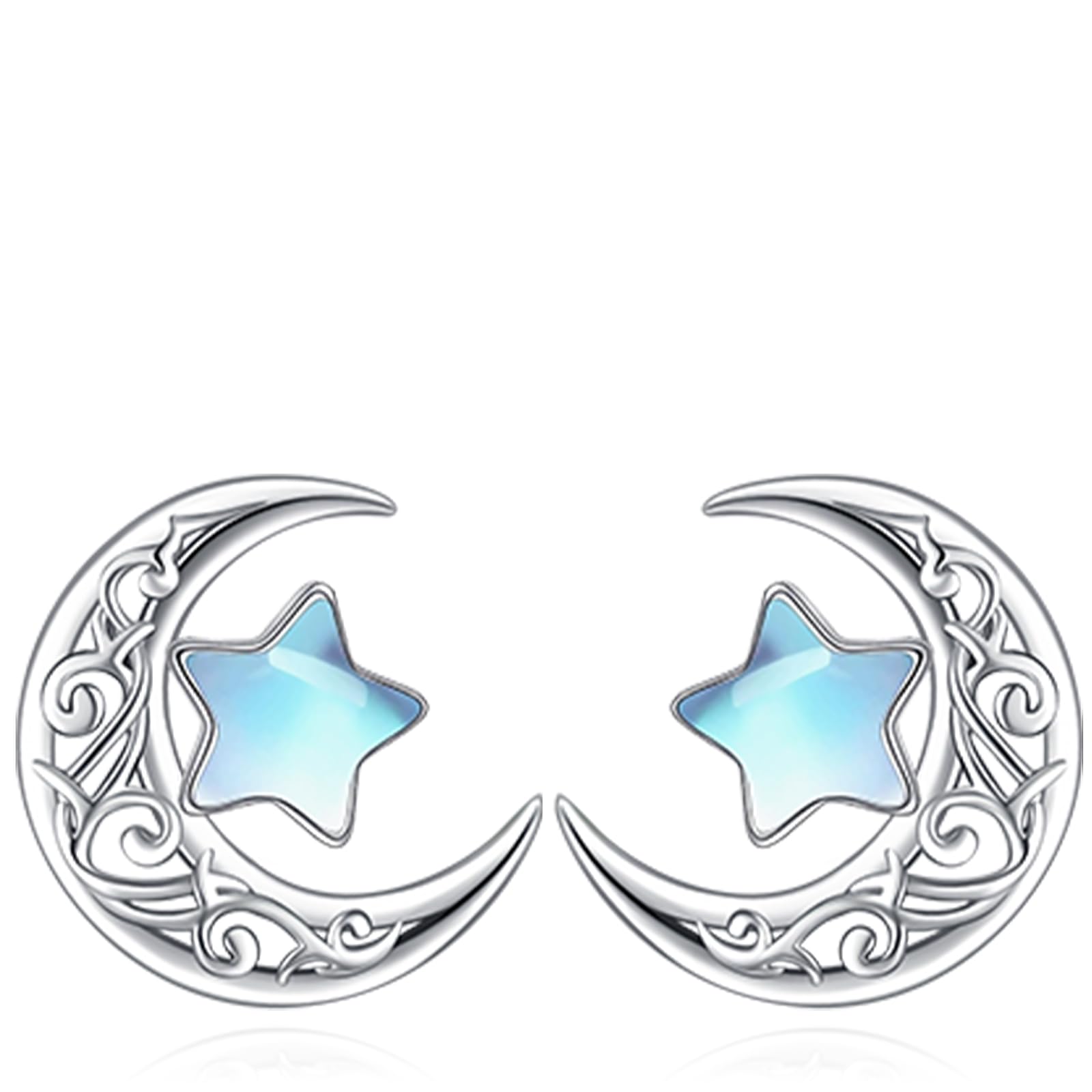 Eusense Pendientes de Moonstone/Pendientes de Luna/Pendientes de árbol de la Vida/Pendientes de Luna y Estrella/Pendientes de Filigree Drop 925 Pendientes de Perno de Plata Esterlina joyas de Mujer
