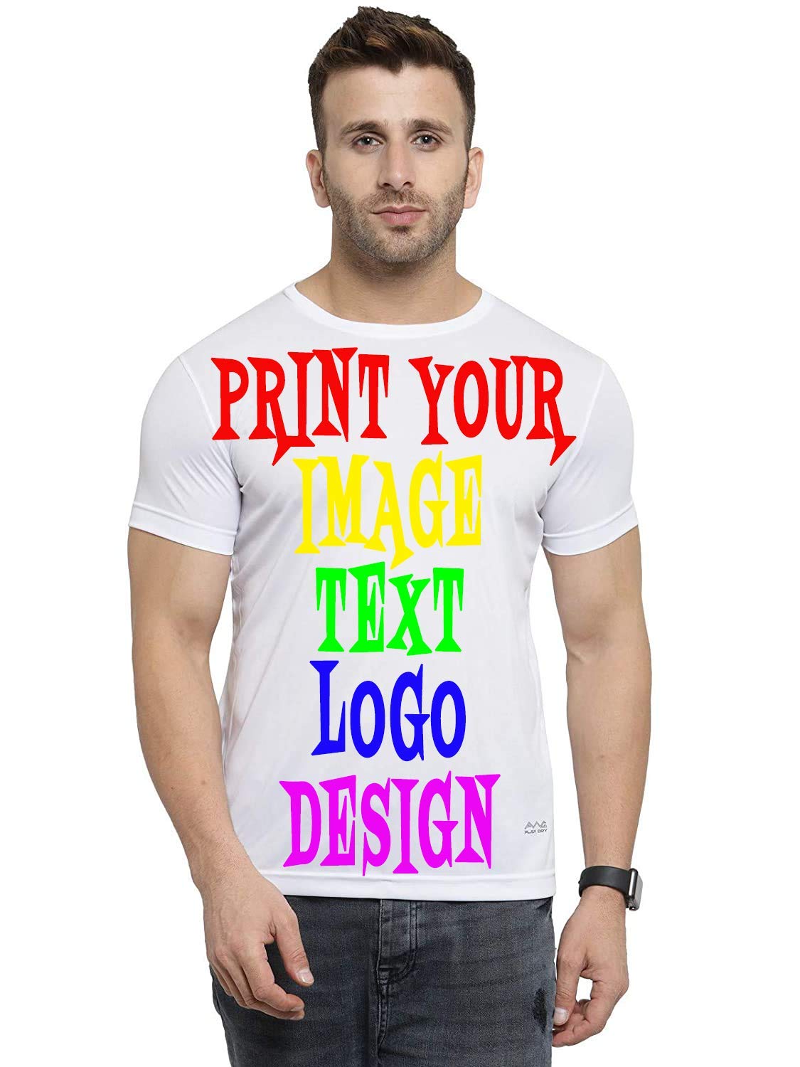 American AppleCustom/Personalized Unisex T-Shirt with Company Name, Logo, Photo, Text Printed Best Round Neck Half-Sleeve T-Shirt for Men, Women, Office Staff, Employees