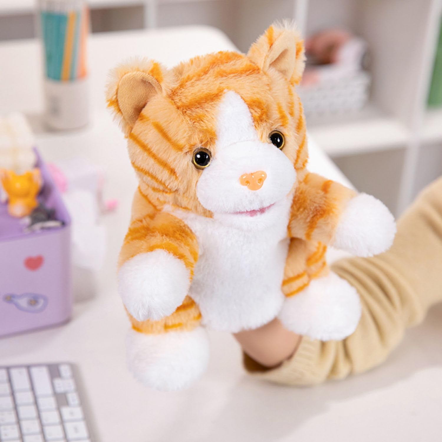FunBlast Plush Animal Hand Puppets – Soft & Cuddly Animal Figure Puppets for Kids, Storytelling & Role Play, Fun Educational & Learning Toys for Toddlers & Children (Cat)-image-1