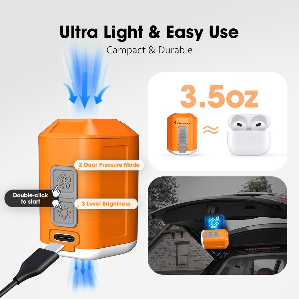 Aerogogo GIGA Pump 4 Mini Air Pump 4.2kPa with Camping Lantern Portable Air Pump, Rechargeable Air Inflator can Deflation, Travel Inflator for Air Bed Mattress, Swimming Rings, Vacuum Bags - Image 4