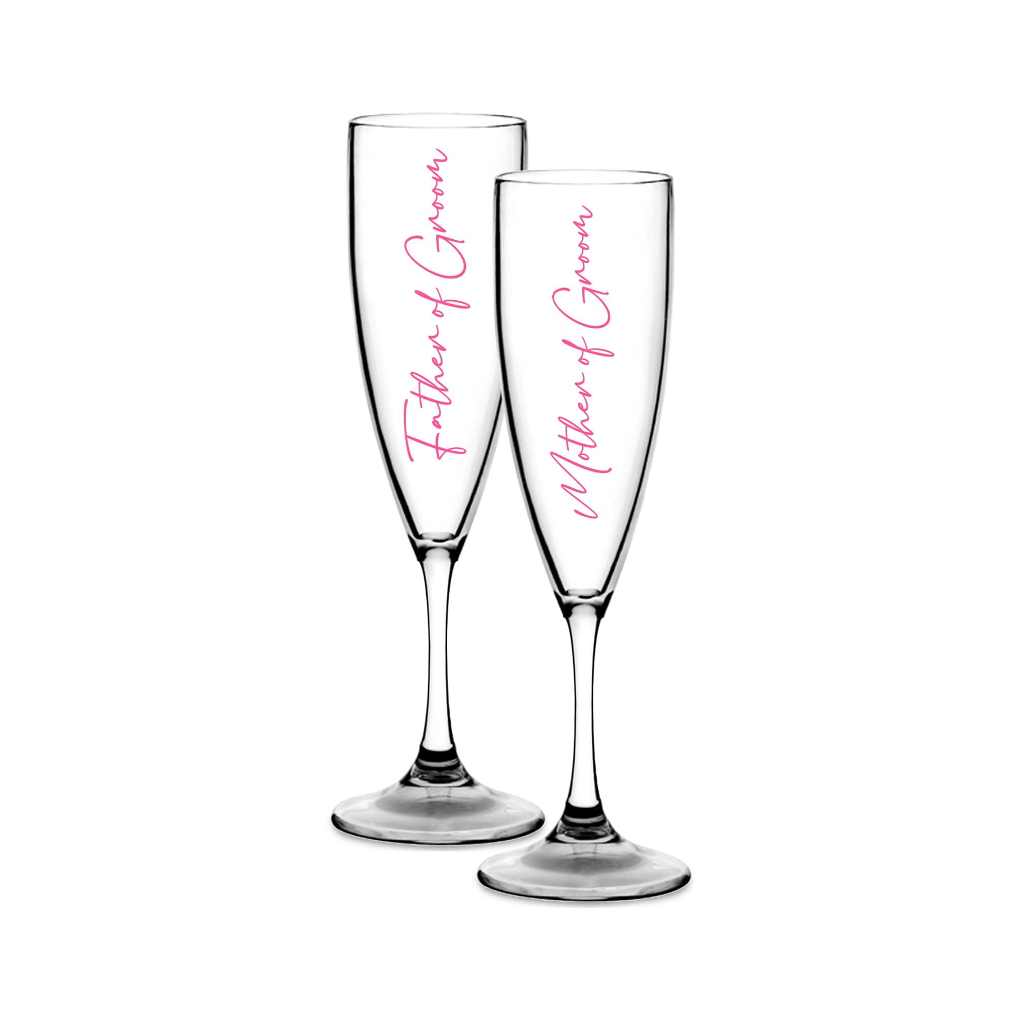 Print Maniacs Champagne Premium Clear Flute Glass Bride Groom Mr Mrs Wedding Maid Honour Wine Cocktail Prosecco Celebrations Gift (Baby Pink, Mother + Father Groom Set)