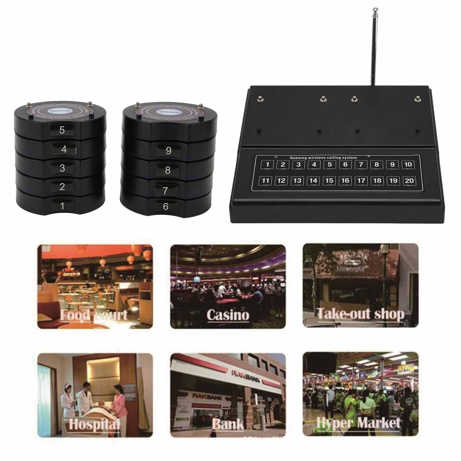 ASHATA di Chiamata Wireless da 1 a 10 Ristoranti, di Chiamata Wireless per Ospedali, Sistemi di Cercapersone per Ristorante Plug And Play con Chip Professionale a 20