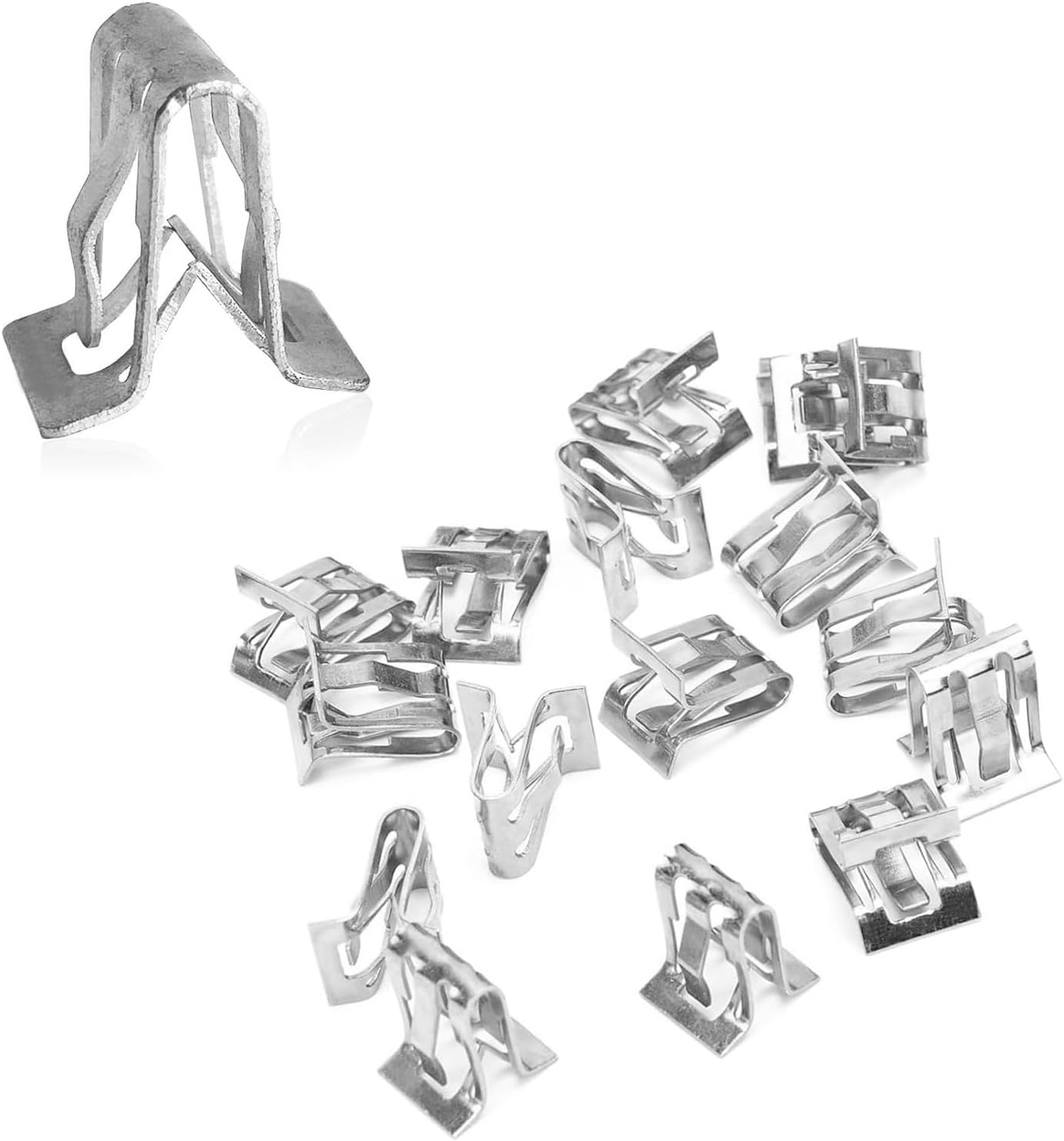 15 PCS Car Center Console U-clip Retainer Replacement, Waterproof Durable Metal Vehicle Hood Buckle, Instrument Panel Trim Clip, Universal Automotive Body Fixing Accessories (Silver)