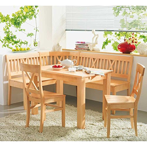 Preisvergleich Produktbild Pharao24 Set Bergheim Buche massiv Tisch Eckbank Stühle