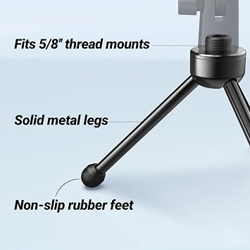 FIFINE Anti-Slip Rubber Stand Tripod Stand for Standtop Microphone, Sturdy Metal Structure, Foldable Table Microphone Stand for Gaming, Podcasting, Meetings, Chat