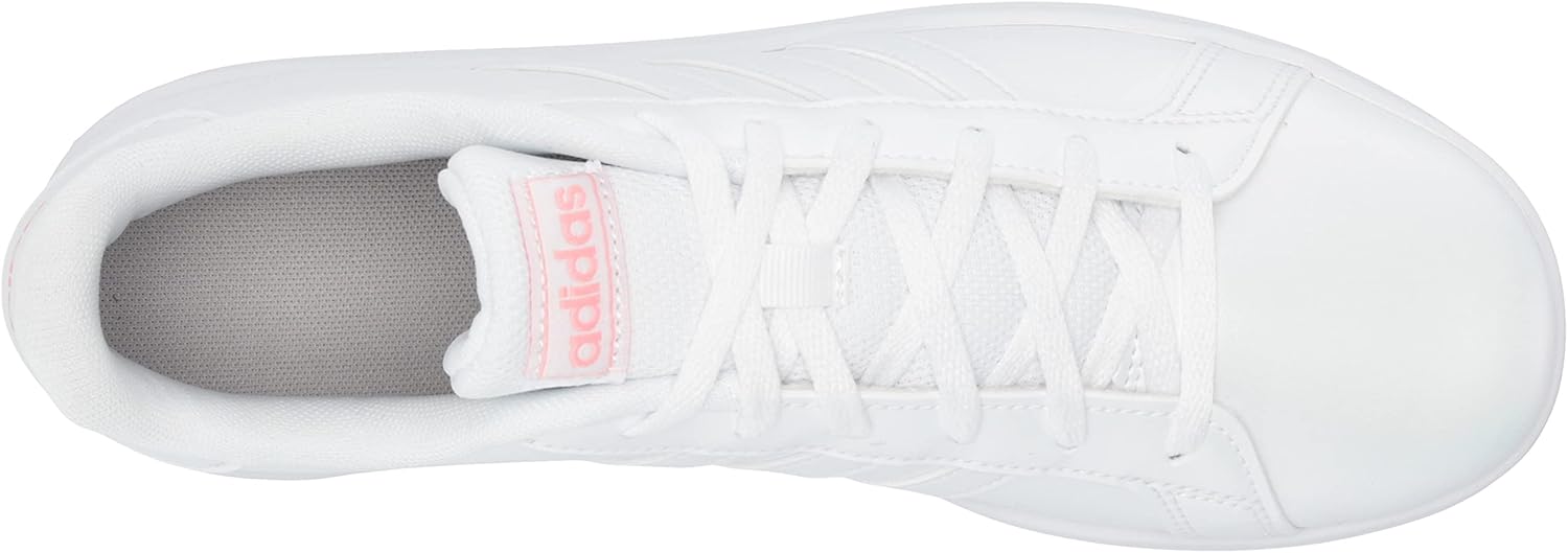 adidas Grand Court Tennis Shoe, White/White/Super Pop, 1 US Unisex Little Kid
