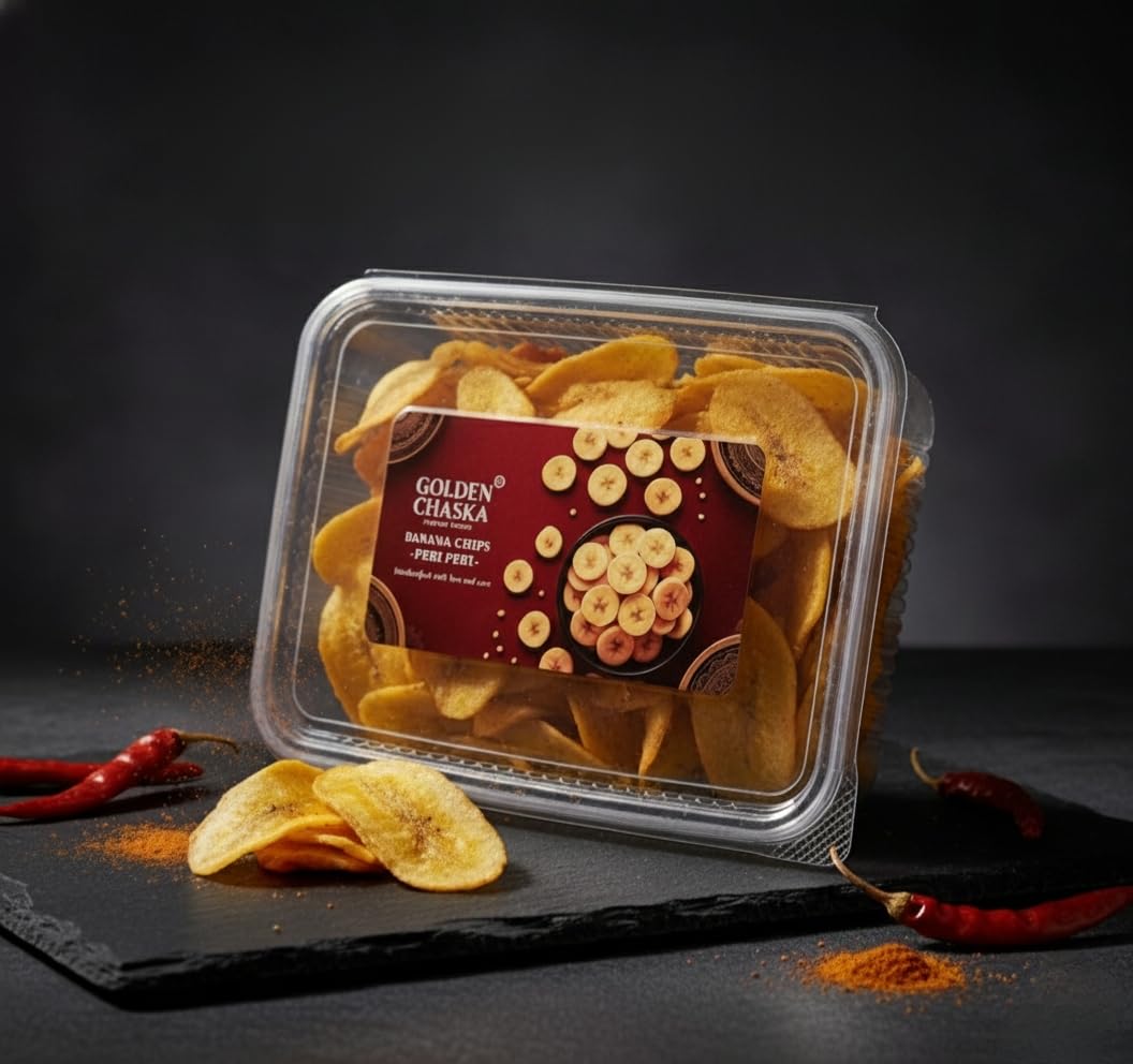 Golden Chaska Peri Peri Banana Chips | Spicy & Crispy Handcrafted with Love and Care | NO Preservatives, NO Palm Oil and NO added Colors | 250g Pack 3