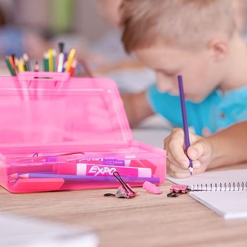 Miniatura 4 de AVAFORT Caja de lápices de plástico, transparente, apilable con tapa hermética, varios colores, gran capacidad (rosa, 1 unidad)