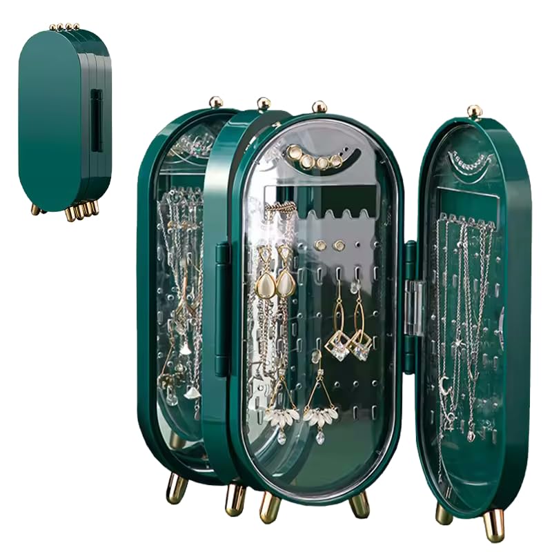 Foldable Jewelry Organizer with 153 Holes for Earrings Mirror and Elegant Gift Box - Perfect for Girls and