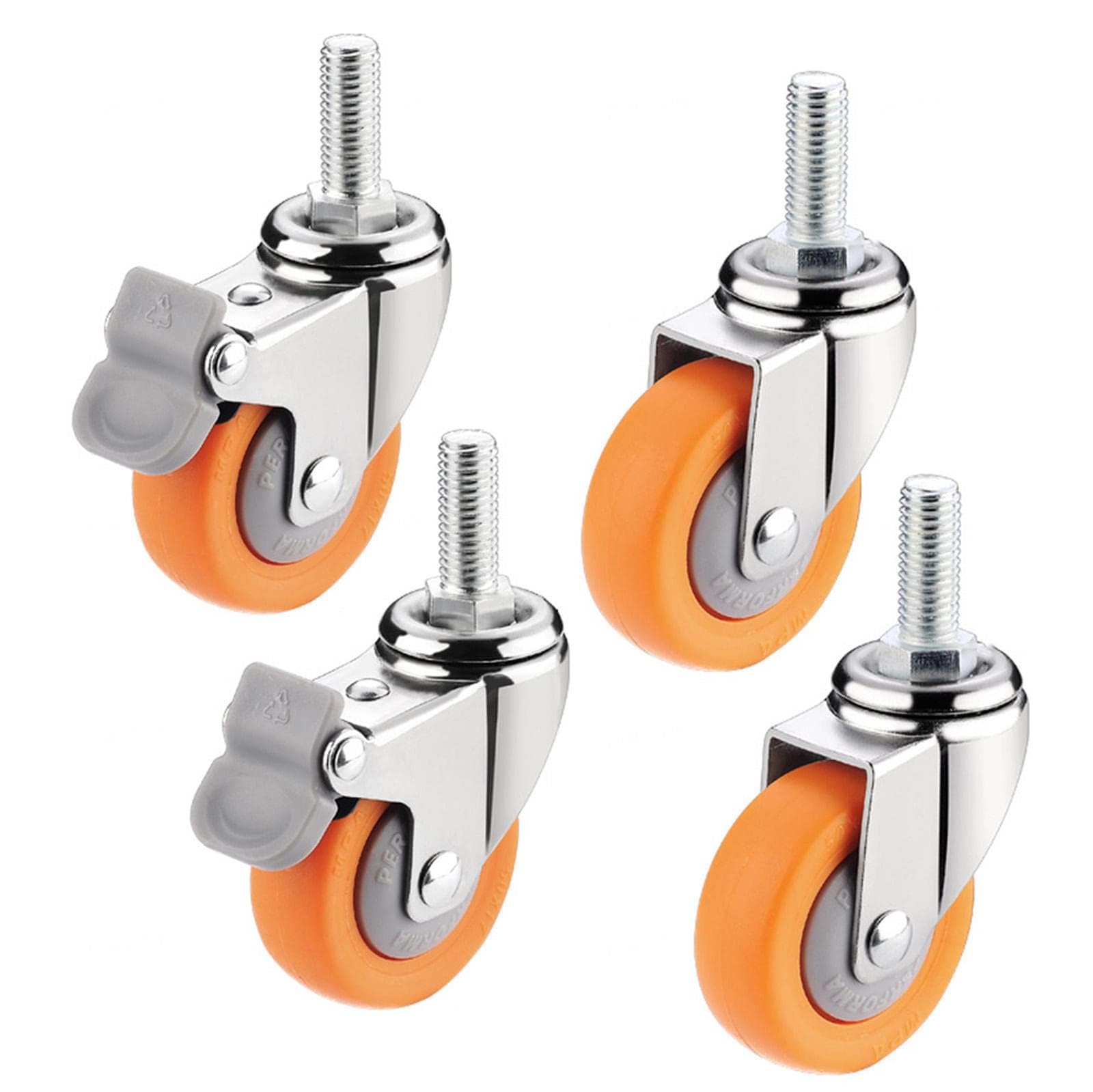 ZGUOUZANTYE Soft Rubber Castor Wheels M8 M10 Threaded Stem Swivel Caster 4pcs(2brakes+2nobrakes,M8)
