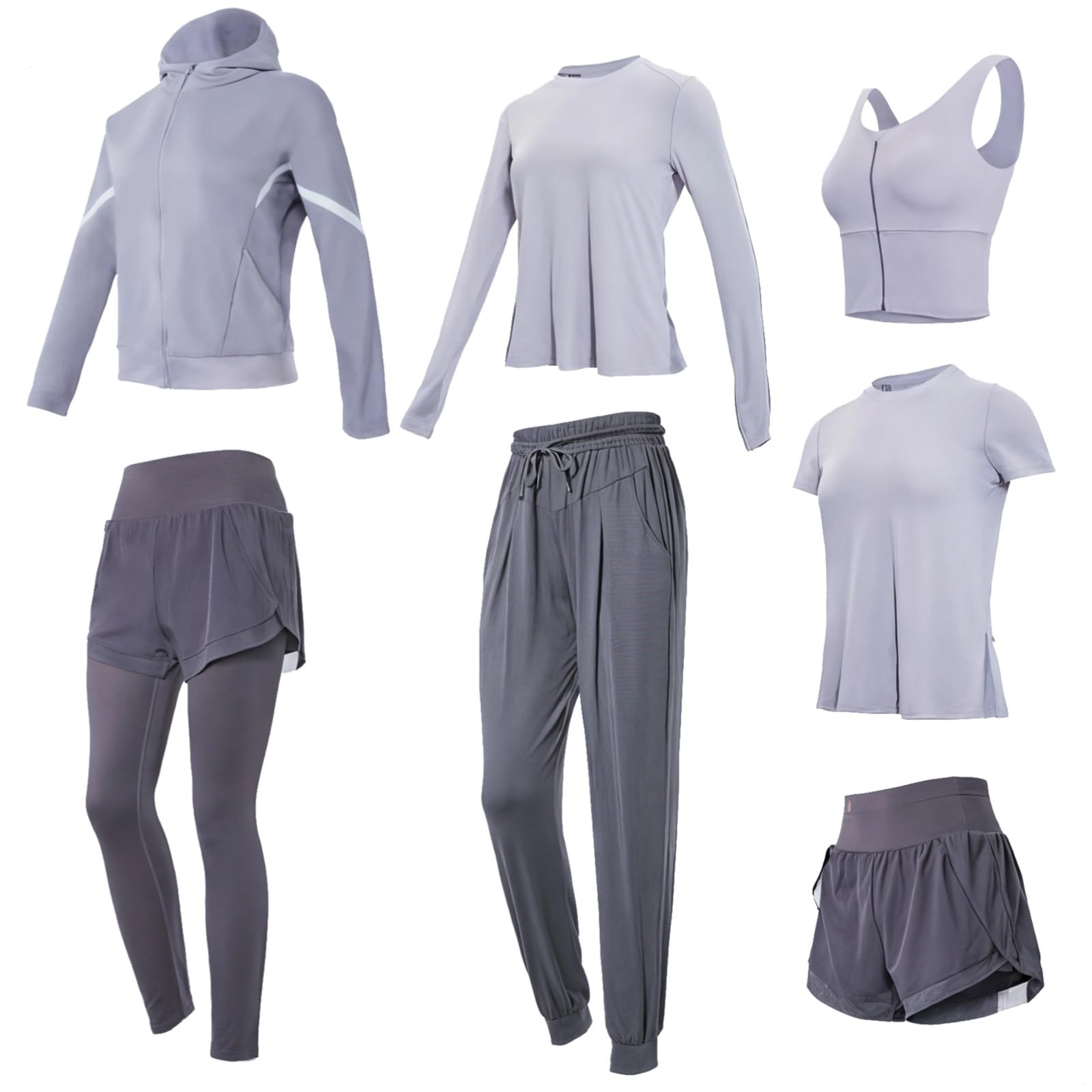 Conjunto de entrenamiento de 7 piezas para mujer, chaqueta con cremallera completa, tela elástica transpirable, diseño antibolitas, disponible en XL, ideal para todos los deportes