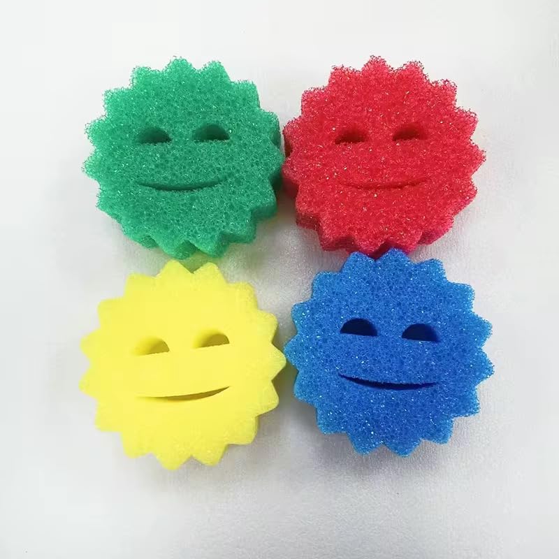 Image of Scrub Smiley Face Sponges - Non-Scratch Dual-Texture Scrubbers for Dishes, Kitchen, and Bathroom - Fun Smiling Design, (3-Pack)