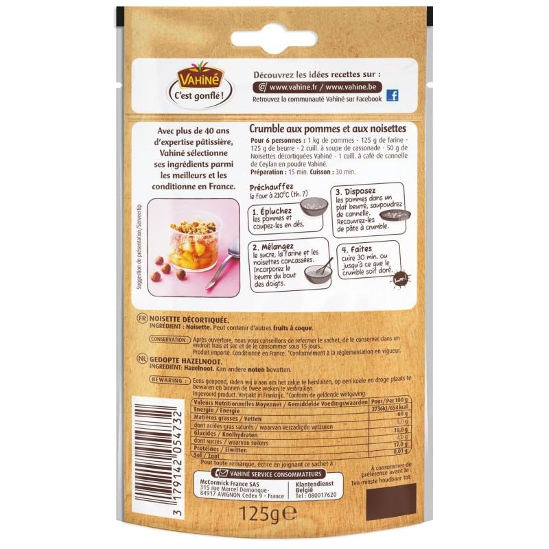 Délice Croquant : Noisettes Décortiquées Premium de Vahiné 125g - Idéal pour Pâtisseries Maison - Nourriture Sucrée Gourmande - Le Lot De 3