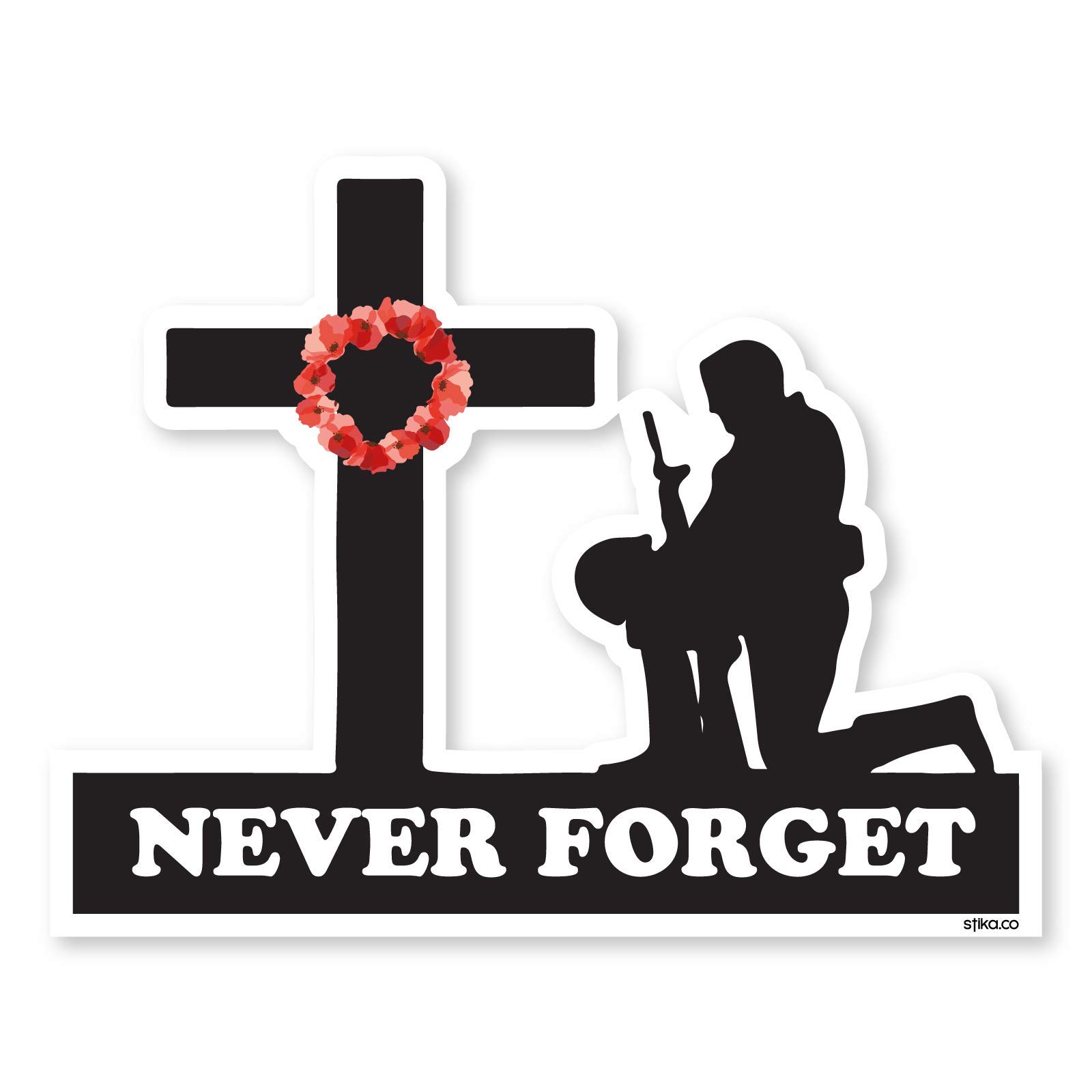 Stika.co Red Set Of 2 Small – Lest We Forget Remembrance Day Window Sticker – Soldier & Poppy Design | Static Cling For Windows, Glass, Perspex | S – 13 X 10 Cm (130 X 100 Mm/Approx. 5.1" X 3.9")