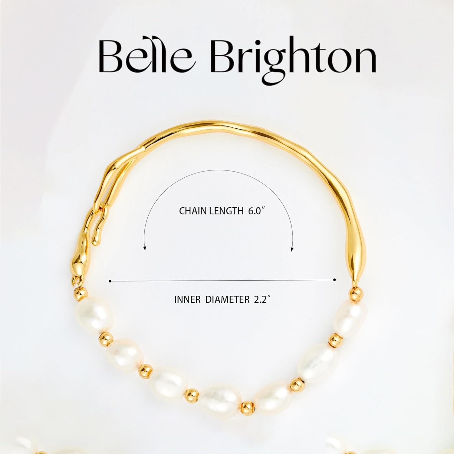 White Freshwater Pearl Bangle Bracelet for Women 18k Gold Plated Dainty Cuff Bangle Hook Bracelet Pearl Beaded Chain Bracelet Ideal Jewellery Gift for Girlfriend Mother - Image 7