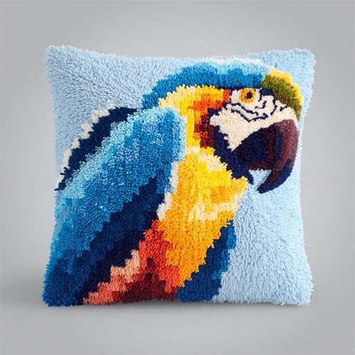 Taxpy Latch Hook Kits, Animal Parrot DIY Pillowcase Hook and Latch Kit, Needlework Cushion Cover Hand Craft Crochet Sofa Decoration 43x43cm