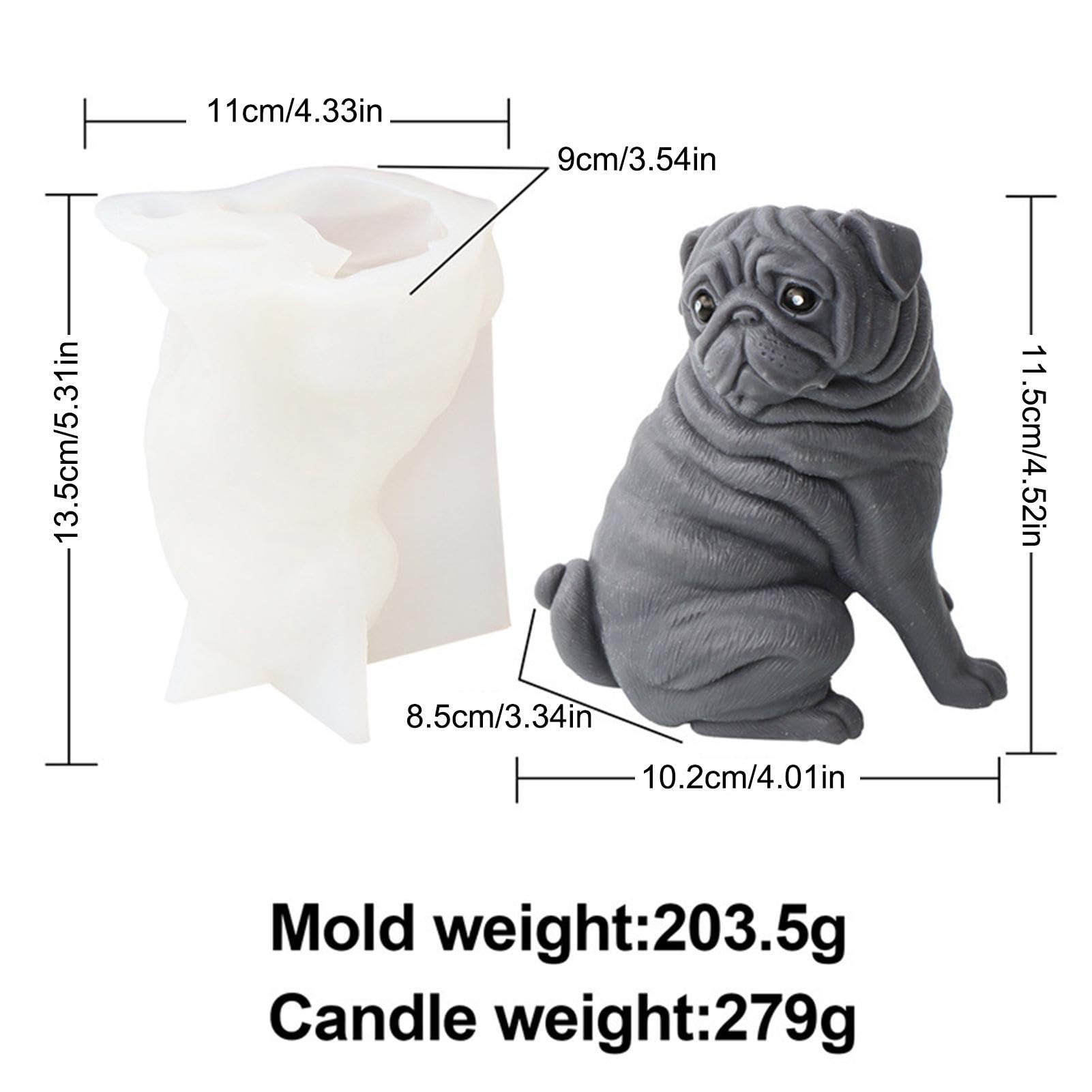 Moule En Silicone 3D Chien Carlin - 8x14 Cm, Pour Chocolat, Savon, Bougies, DIY Créatif - 2