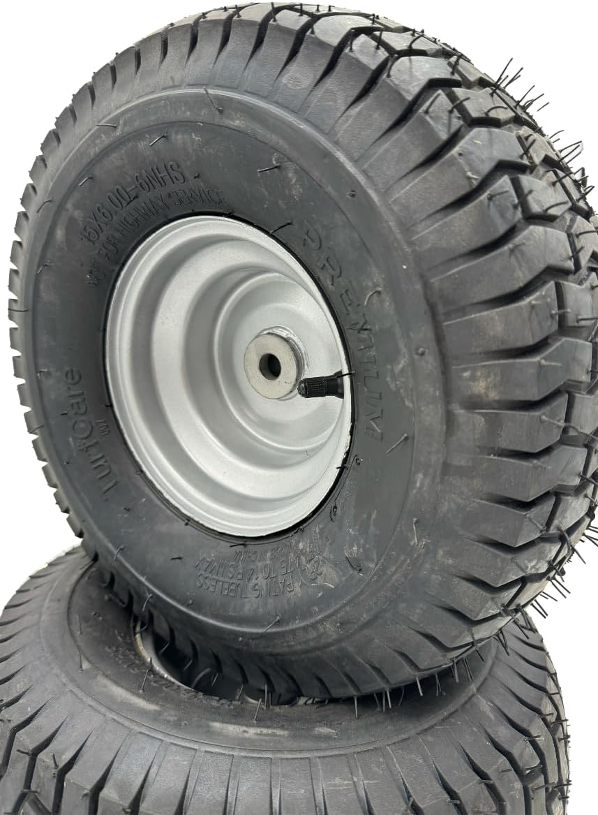 Set of 2-15x6.00-6 Troy Bilt & Yard Machine Compatible Lawn Mower Wheel - Fits 5/8 Inch Axle, 3 Inch Offset Hub