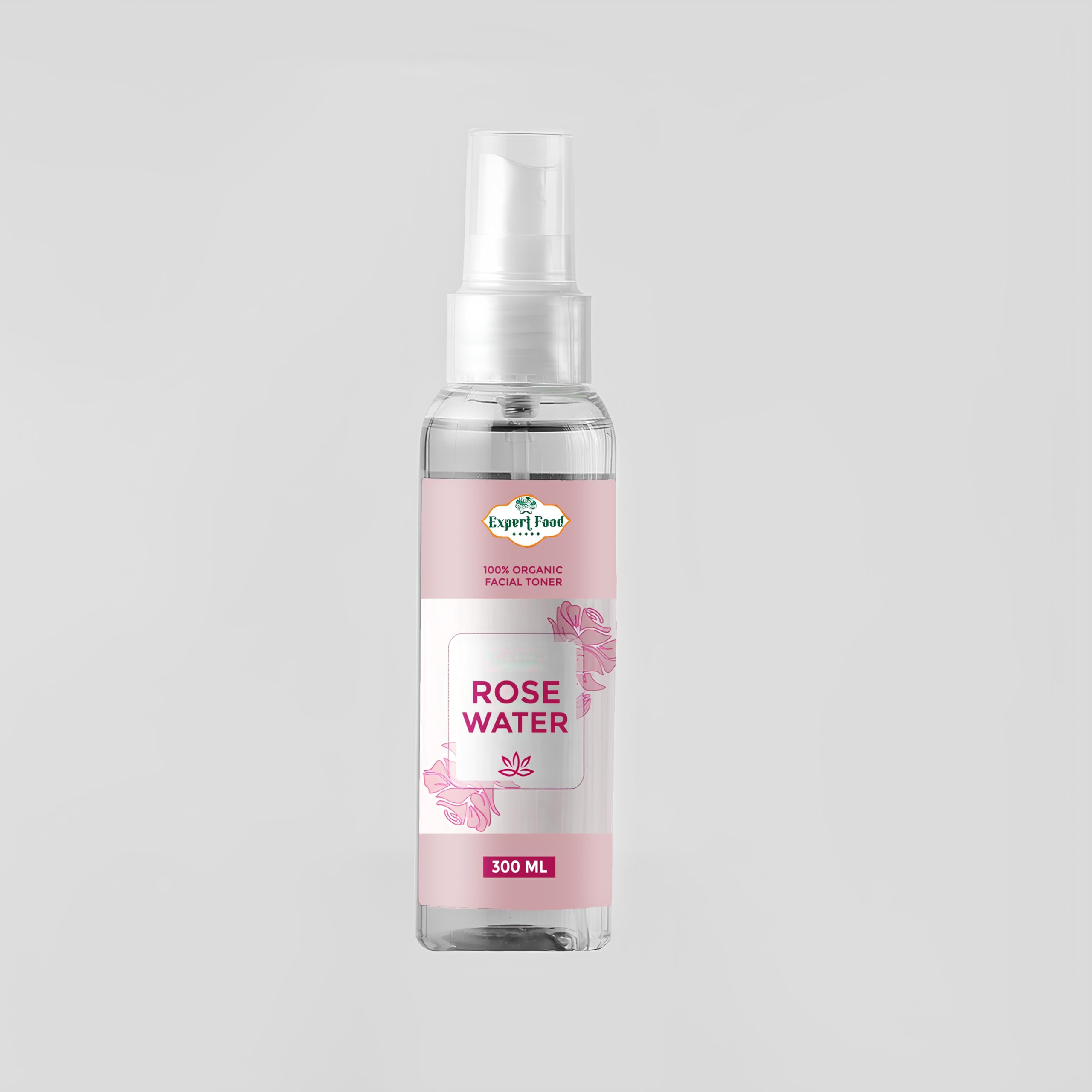 Expert Foods 100% Oragnic Premium Rose Water - 300ml | With No Paraben | Cleanses, Hydrates & Moisturises Skin | Balances & Restores Skin's pH Levels | For All Skin Types (300 ML (Pack Of 1))