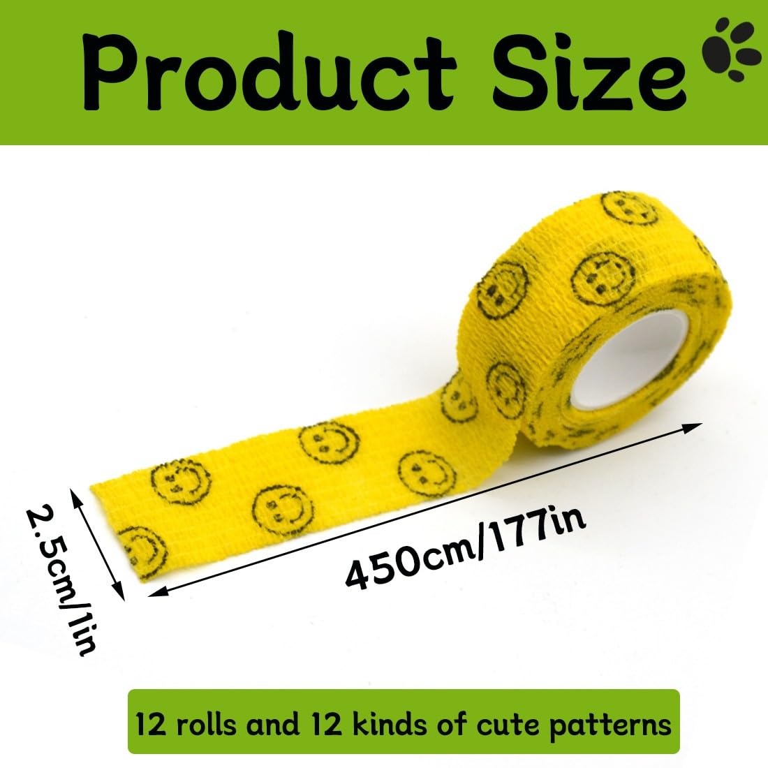 12 Rotoli Pet Vet Wrap Benda Elastica Coesiva 2.5cm x4.5m Bendaggio Adesiva Autoadesiva Benda per Animali Domestici Nastro Bendaggio Sportivo Non Tessuto Fasciatura Coesive Nastro Elastico