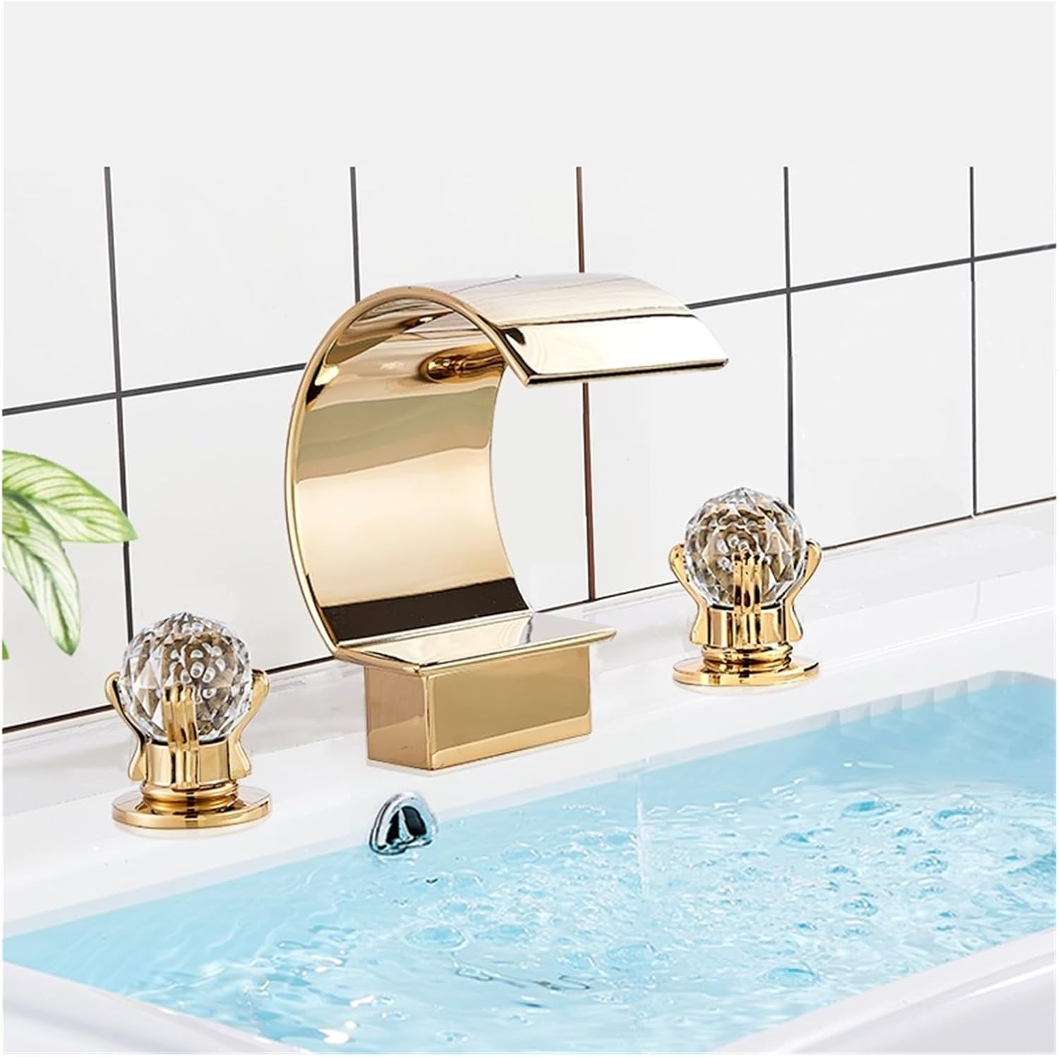 Gold Basin Faucet Bathroom Waterfall Sink Faucet Widespread Hot Cold Water Mixer Tap Waterfall Bathroom Faucet Torneiras(Chrome)