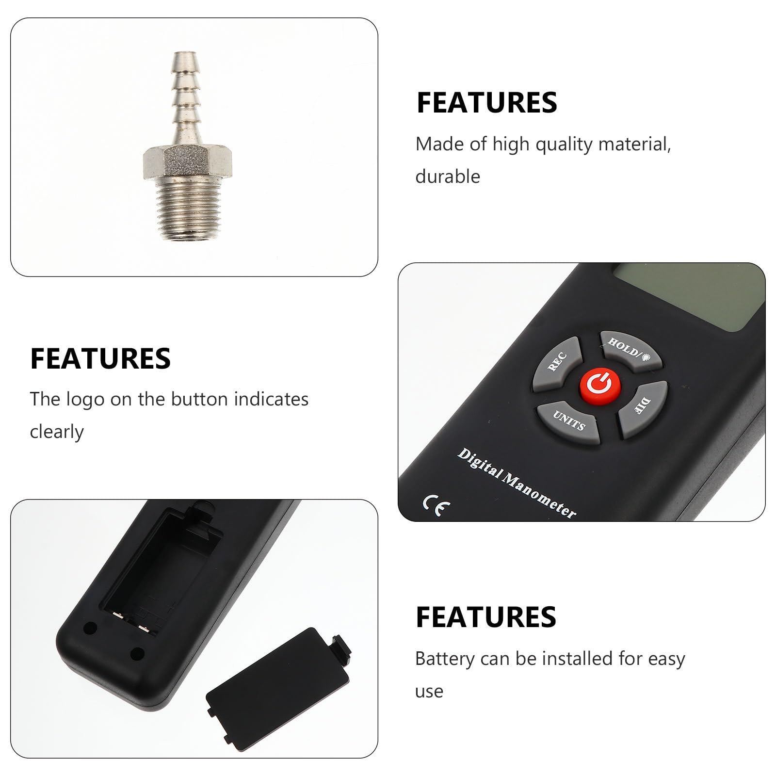 COHEALI Manometro Digitale Differenziale Portatile di Pressione Misuratore Pressione Aria Abs Nero, Spegnimento Automatico, Calibrazione