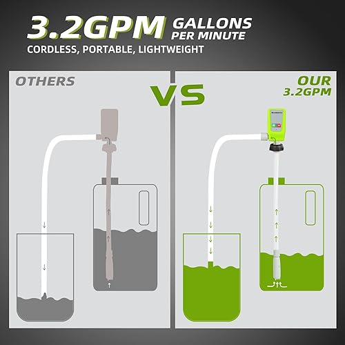 Miniatura 10 de Bomba de transferencia de gas, bomba de transferencia de gasolina de parada automática, 3.2 GPM, batería AACC 3 modos de alimentación, 4 adaptadores