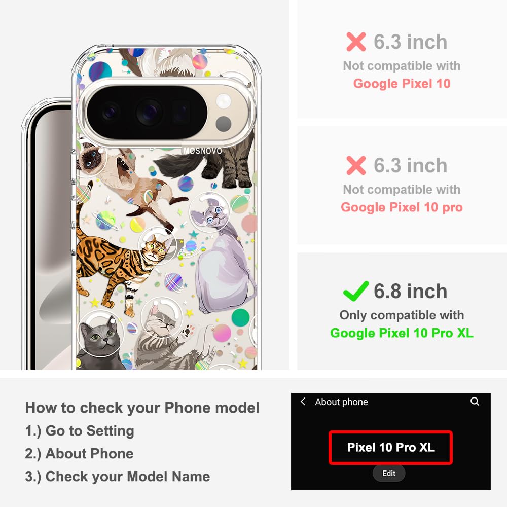 MOSNOVO Case for Google Pixel 10 & Pixel 10 Pro, [Buffertech 6.6ft Military-Grade Drop Protection] [Anti Peel Off Tech] Clear TPU Bumper Phone Case Cover Design - Cute Cherry — view 671
