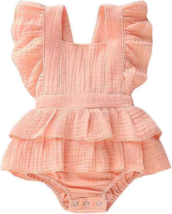 Infant Baby Girl Romper Baby Ruffle Bodysuit Jumpsuit One-Piece Cotton Linen Clothes