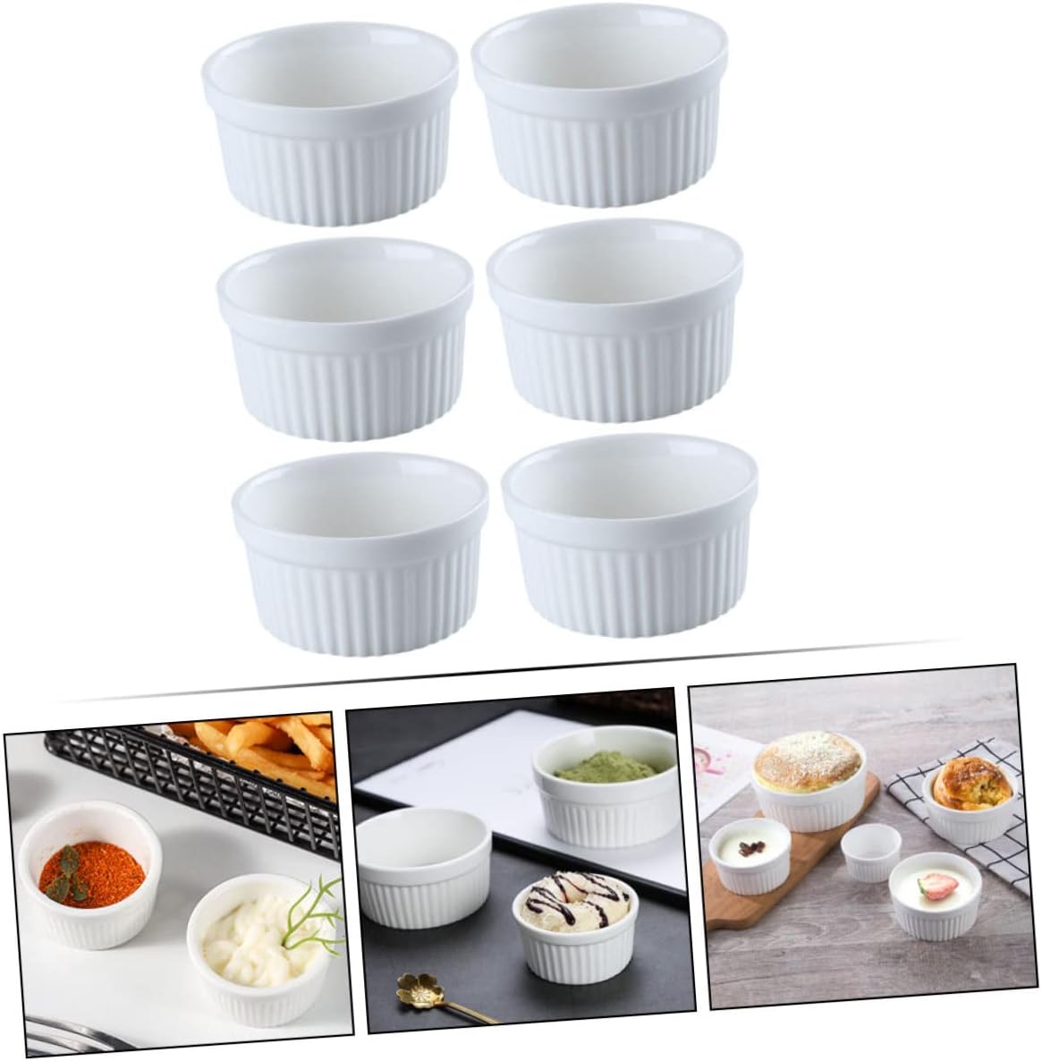 Garneck 6Pcs Ceramic Dessert Bowls Pudding Baking Bowls for Serving Desserts Easy to Clean Microwave Dishwasher Safe and Unique Design