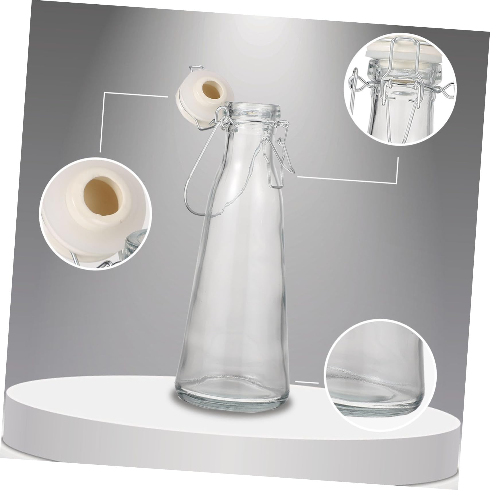 CIYODO 2pcs Snap Glass Bottle Seltzer Cans Airtight Milk Bottle Clear Water Bottle Sports Water Bottle Smoothie Bottles with Lids Juice Bottles with Caps Pitcher with Lid Wine Carafe