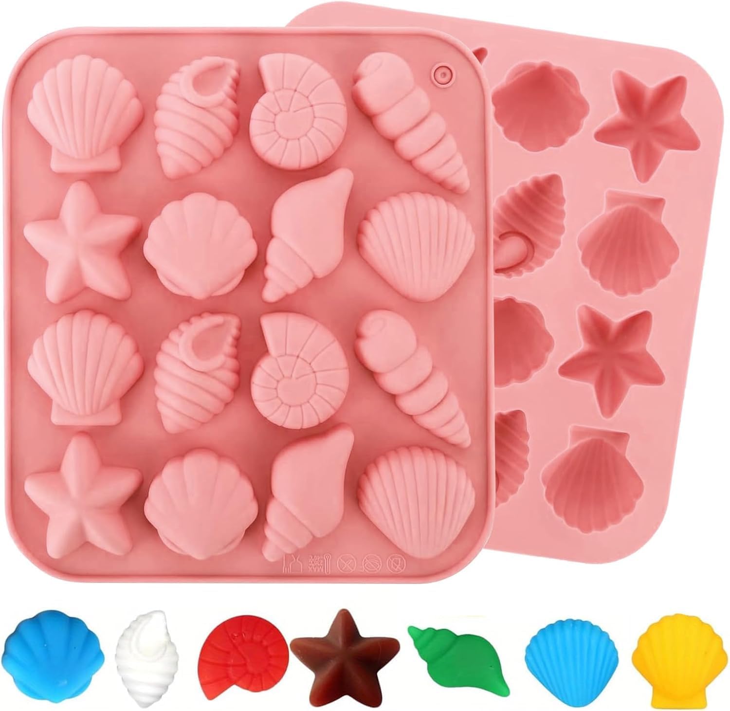 – 2PCS Ocean Theme Silicone Moulds - 16 Cavity Sea Shells Starfish Baking Molds for DIY Chocolate, Soap, Candy, Ice Decor, Fondant Cake Crafts