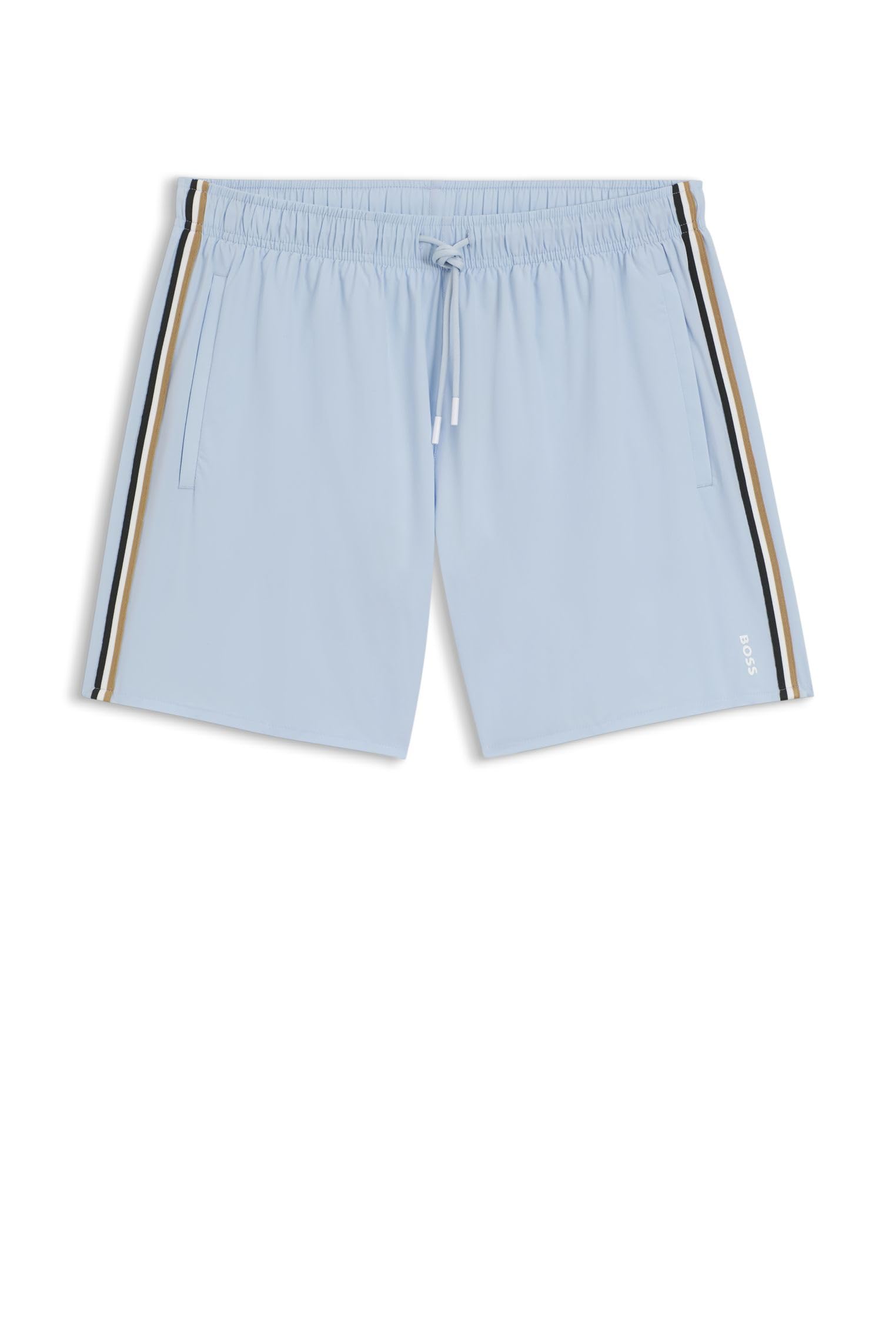 BOSS Mens Iconic Recycled-Material Swim Shorts with Logo and Signature Stripe