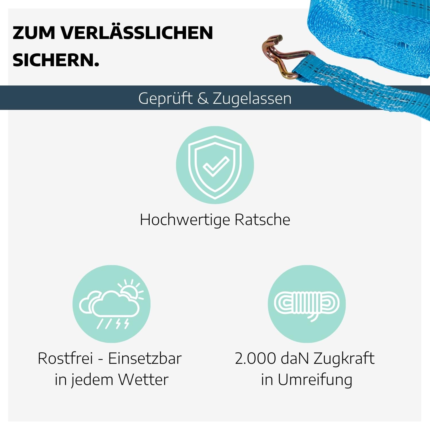 8 x Zurrgurt 2-teilig mit Ratsche 6 m & Spitzhaken I Zurrgurte mit Ratsche I Gurte zum Befestigen I Blauer Spanngurt mit Sicherheitsetikett I Zurrgurte mit Spitzhaken