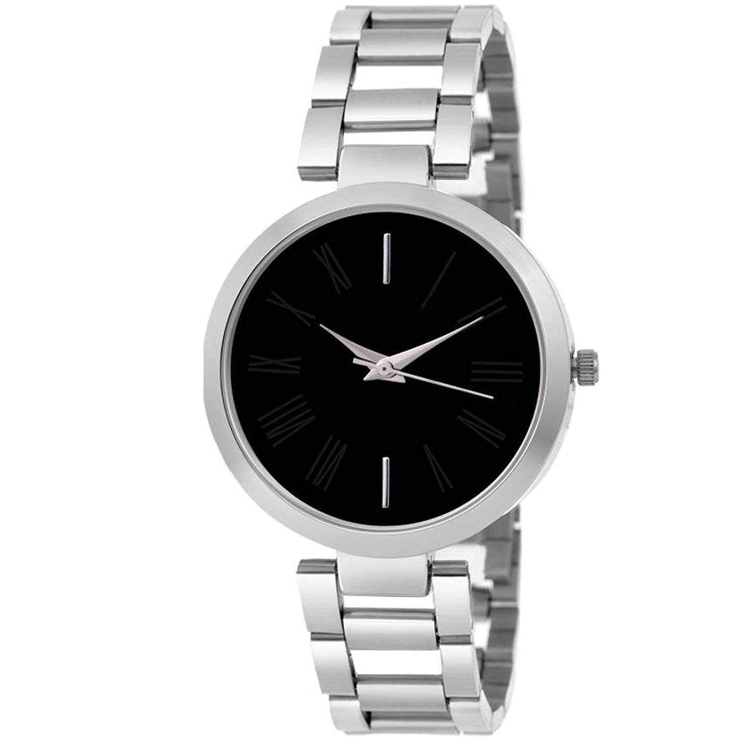 analog black round dial wrist watch for women & girls - lkm2