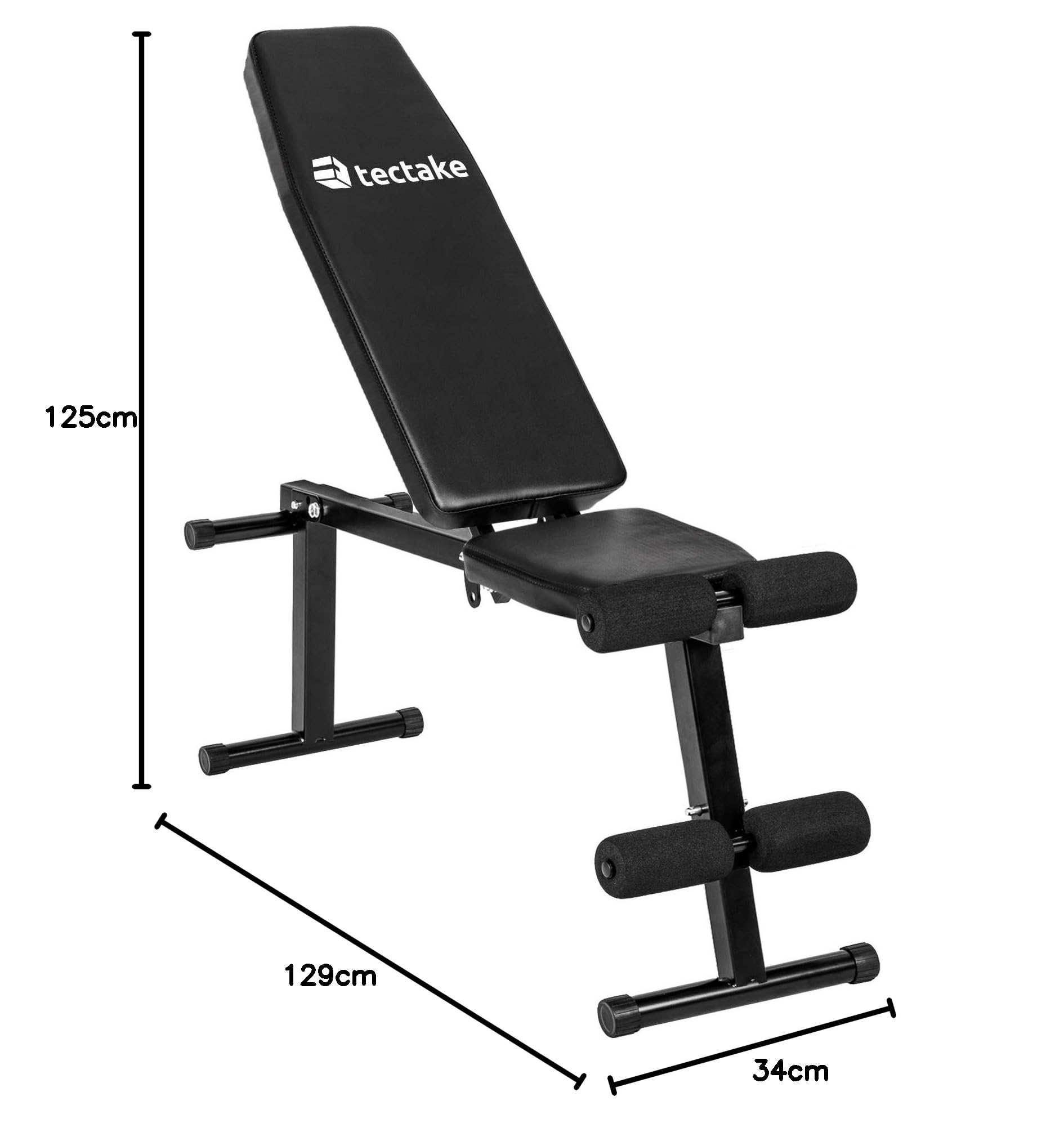 tectake® Panca Palestra Regolabile Multifunzione 125x34x129 cm, Panca Inclinata per Pesi Palestra, Attrezzi Home Gym per Addominali, Glutei e altro, Allenamento a Casa, Workout, Fitness - Nero