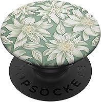 Vista 1 de White Flower Pattern Sage Green Floral PopSockets Adhesive PopGrip
