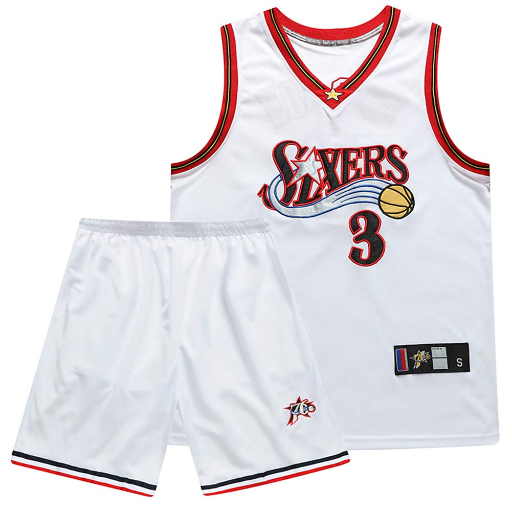 GAOZI Magliette da Basket Maglie da Basket per Uomo 3# Iverson Veste Pantaloncini Estivi Set per Basketball Maglie Camicie Basket retrò Summer Uniform Ricamati